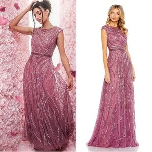 Mac Duggal 5445 Cap Sleeve Embellished Tulle Evening Gown Size 6 NWT Plum